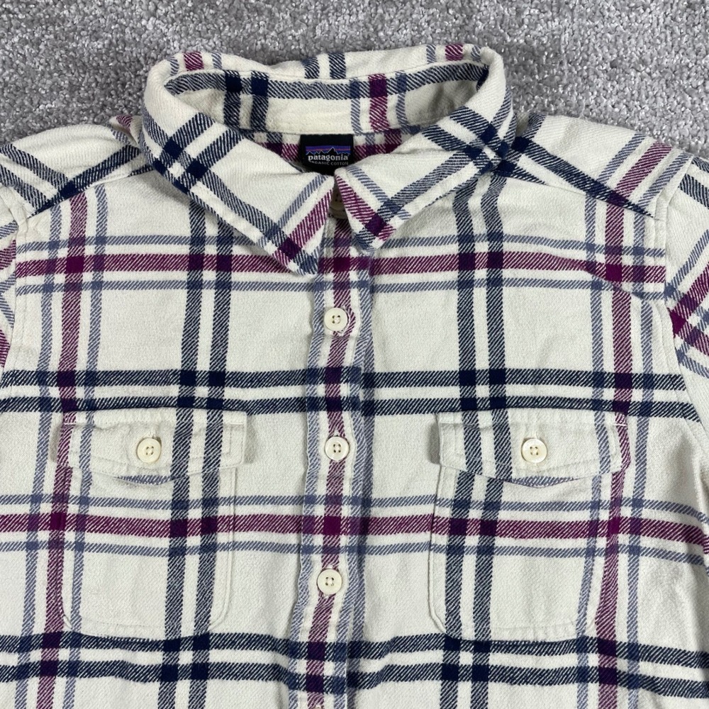 Patagonia Flannel‎ Shirt Womens 8 Fjord Organic Cotton Plaid Button Up Outdoors